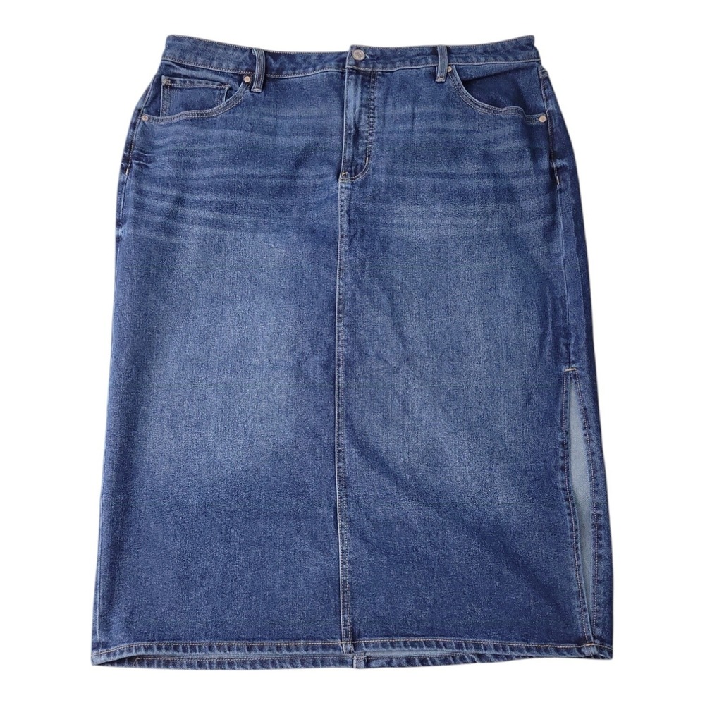 Edited by Remi Bader Womens Side Slit Mid-Shin Denim Skirt 20W Blue NWT